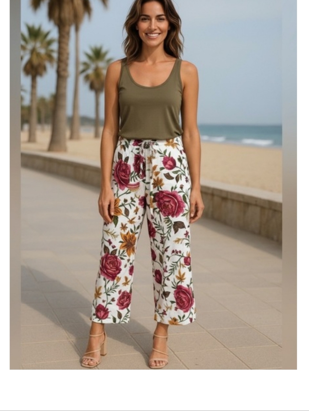 Joie Floral Linen Blend Wide Leg Cropped Pants Resortwear‎ Summer Vacation 4